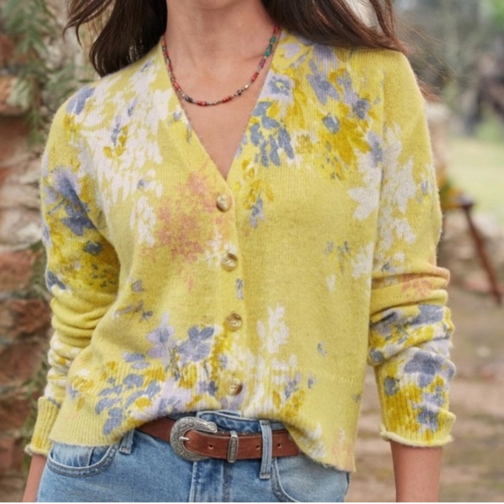 Sundance Senna Bloom Yellow and Blue Floral Cardigan Sweater